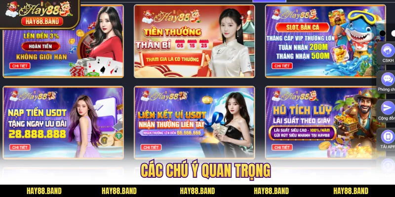 Các chú ý quan trọng