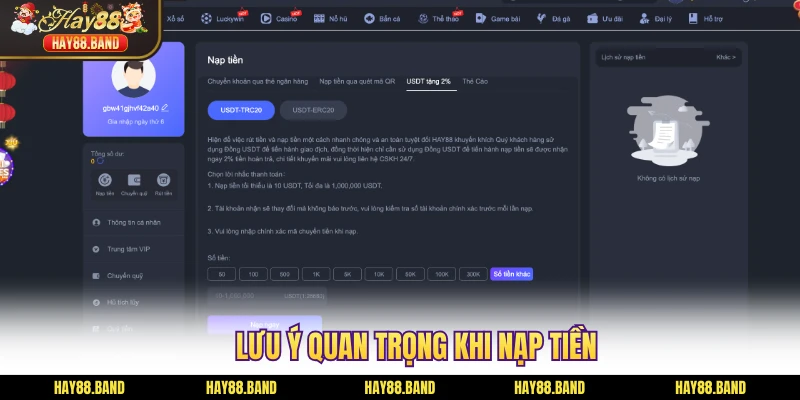 Lưu ý quan trọng khi nạp tiền